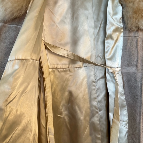 Vintage RARE 70’s Penny Lane Genuine Suede & Fur Belted MIDI Tan Trench Coat,S/M - Picture 3 of 10